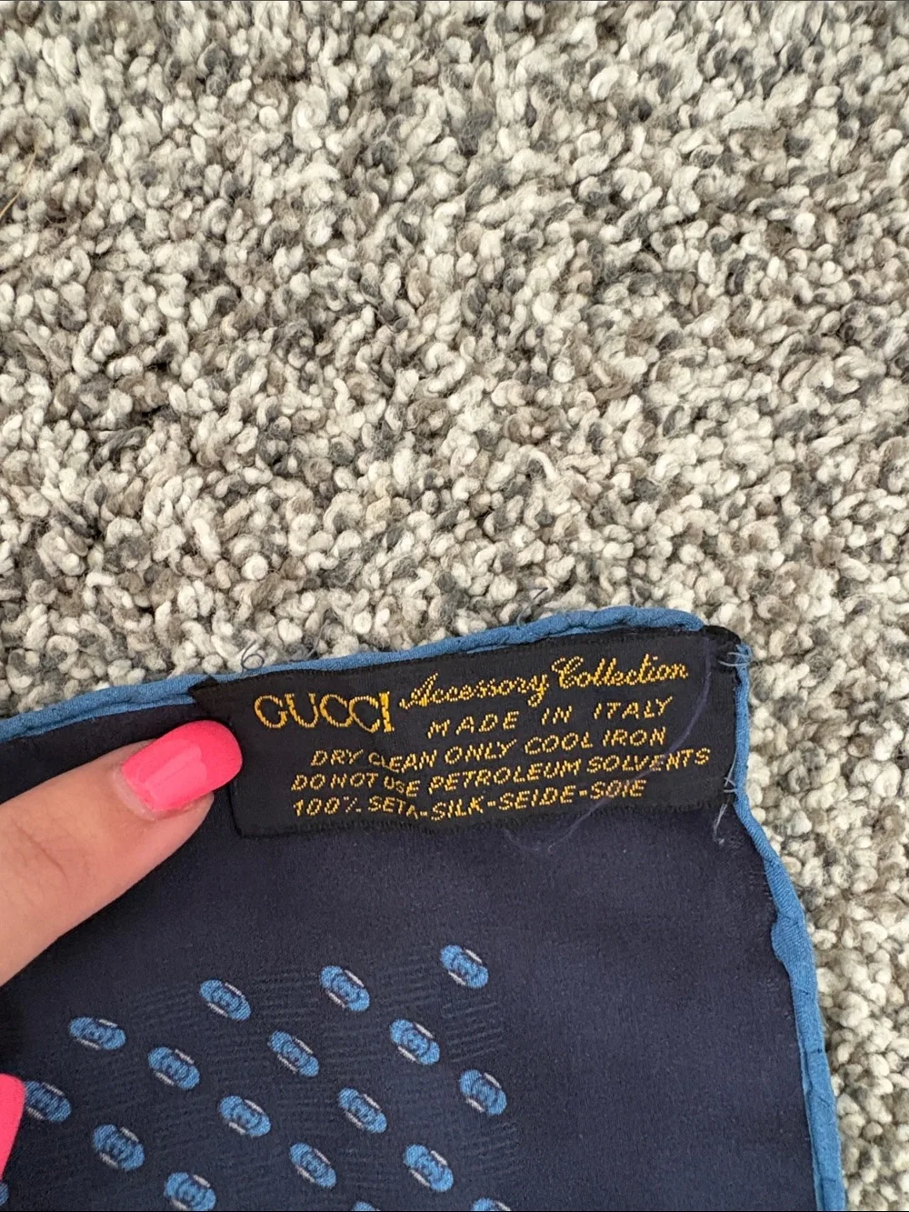 Vintage Gucci Silk Pocket Square in Blue
